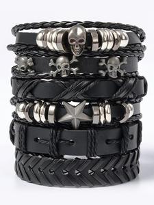 Unisex Street Trend Braided Bracelet Bundles, 6pcs/set Trendy Vintage Drawstring Matching Bracelets, Chic Goth Jewelry As Gift for Party Decor, Stackable Bracelets