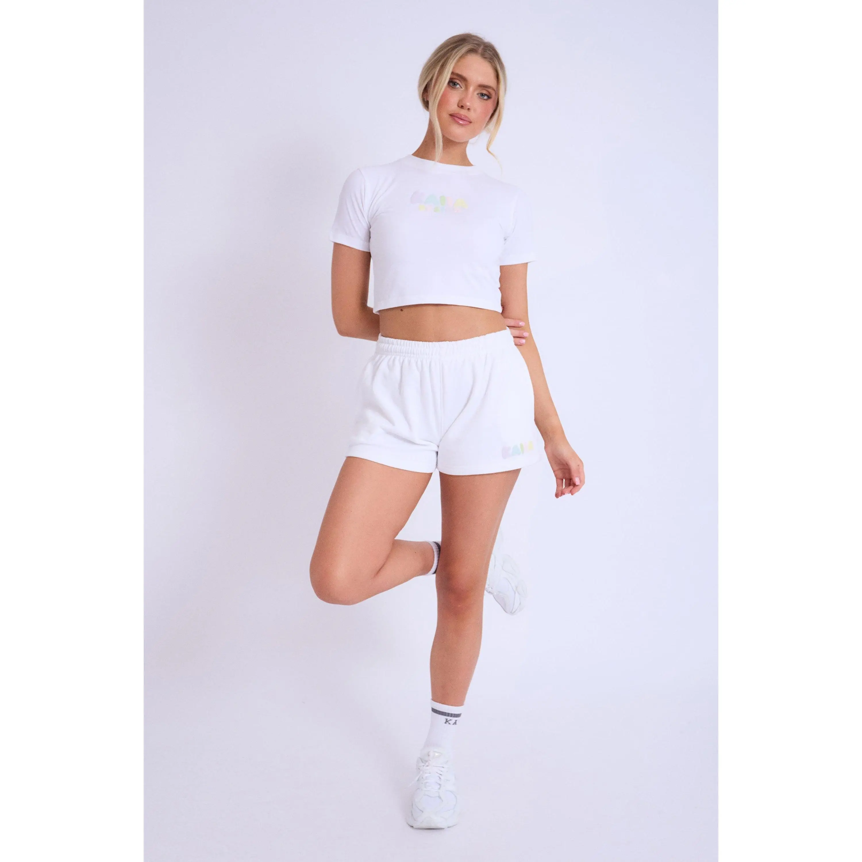 Kaiia Design Bubble Logo Sweat Shorts Off White & Rainbow