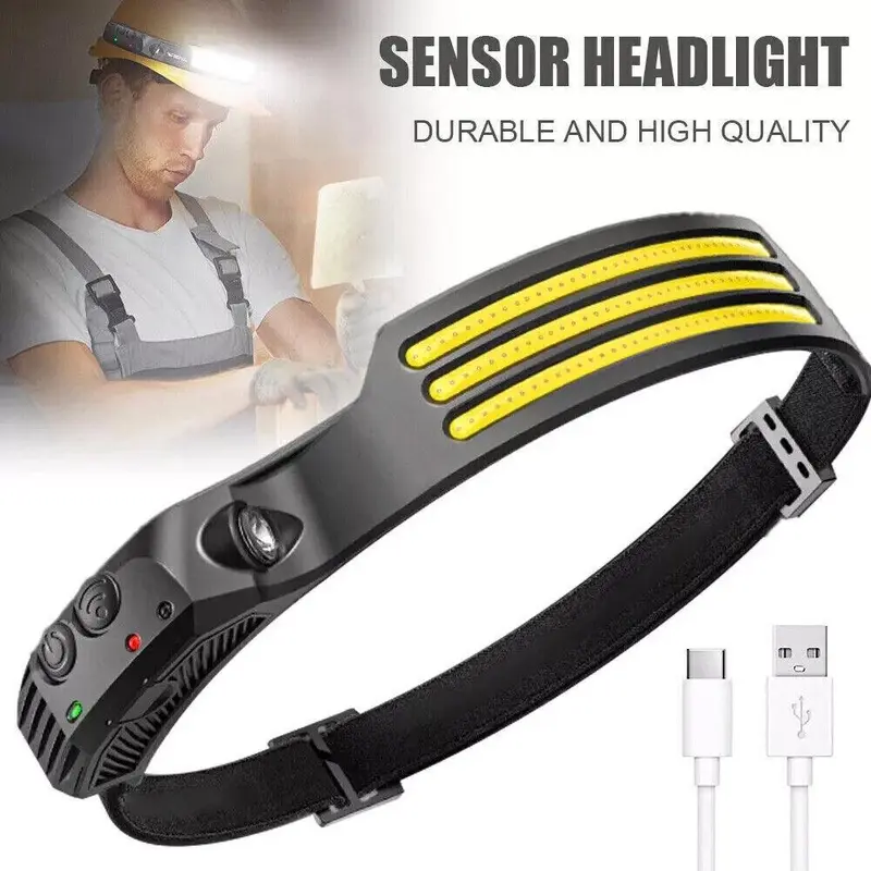 LED  Head Torch Rechargeable Waterproof Headlamp Motion Sensor COB Headlight Ourdoor 1