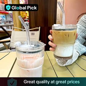 Insulated Straw Cup with Lid, 2/4 Counts Reusable Glass Tumbler Cup, Washable Portable Straw Drinking Cup for Home & Office Use, Best Friend Summer Gifts, Kitchen Accessories, Traveling Drinkware Gadgets, Summer Cool Bottle, Glass Material
