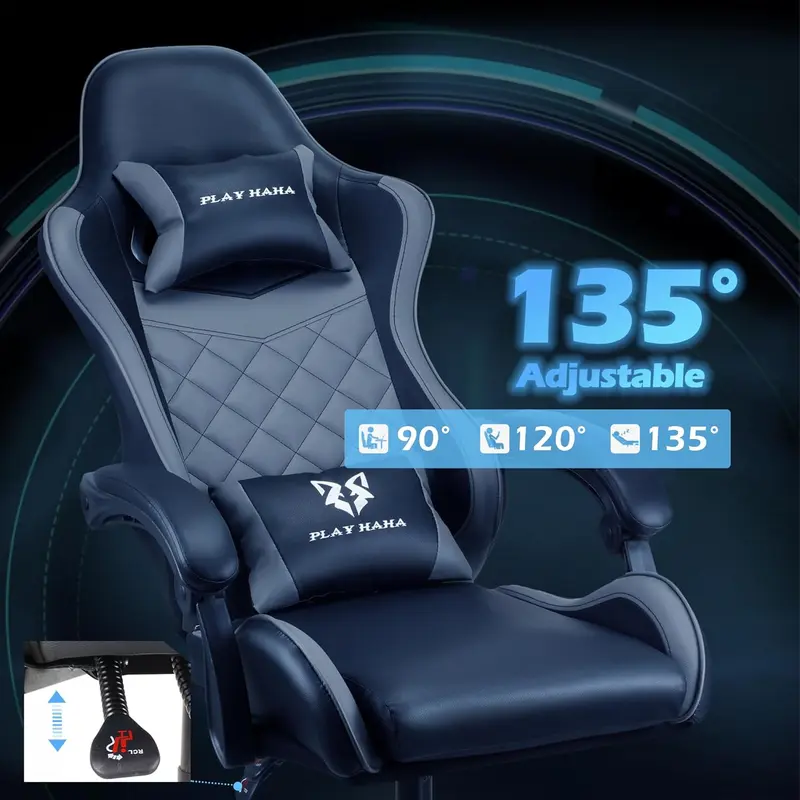 Gaming chair Office chair Swivel chair Computer chair Work chair Desk chair Ergonomic Chair Racing chair Leather chair Video game chairs (Grey,lumbar pad) 7