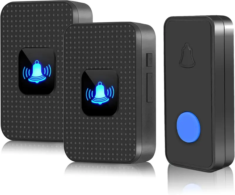 Product Introduction of Wireless Doorbell, IP55 Waterproof Cordless Door Bells Chime Kit-1000 Ft Range 55 Chimes 5 Volume, Battery Operated Push Button & 2 Plug-in Receivers with LED Flash Easy Install Black (N628) 2