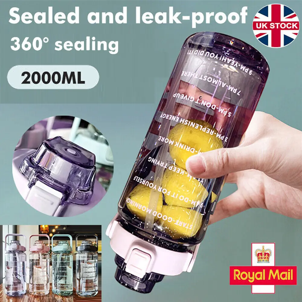 Large Water Bottle Time Marker Motivational Gym Sport Drinking Bottle With Straw