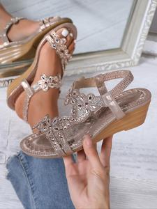 Women's Fashionable Rhinestone Decorated Slip on Sandals, Boho Style Open Toe Sandals for Beach Vacation, Lightweight Breathable Comfortable Shoes for Daily Wear, Summer, Bohemian Trending Sandals