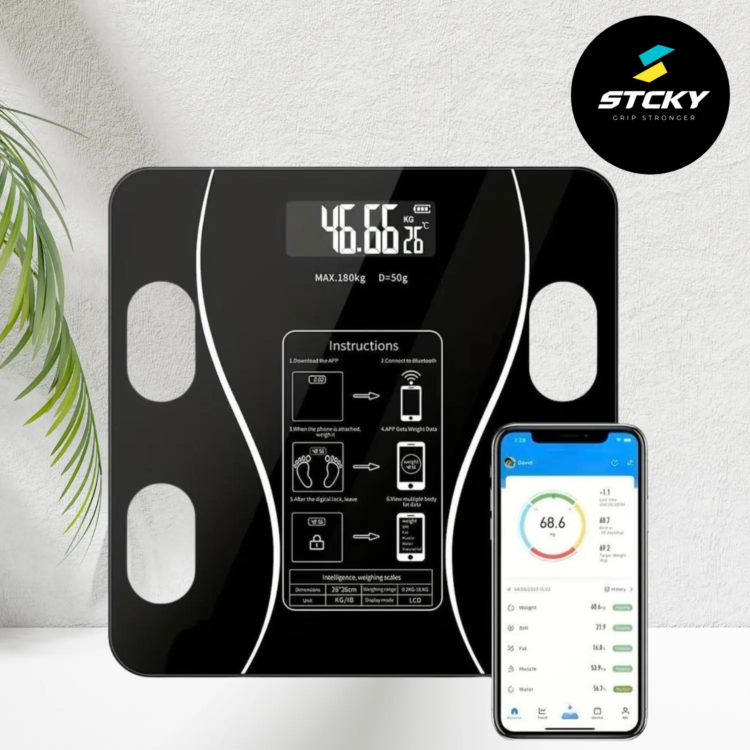 Digital Body Fat Scale, Bathroom Wireless Weight Scales with Bluetooth Smartphone App - Healthcare Fitness Weighing Scale