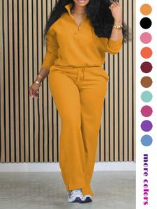 Women's Solid Half Placket Split Hem Pants Set, Casual Long Sleeve Top & Pocket Wide Leg Trousers for Summer, Ladies Clothes for Daily Wear, Womenswear