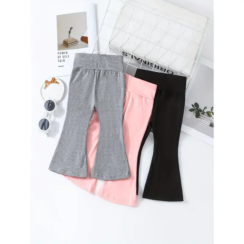 Girls' Solid Color Half-High Waist Bell Bottom Pants 3pcs Set 0