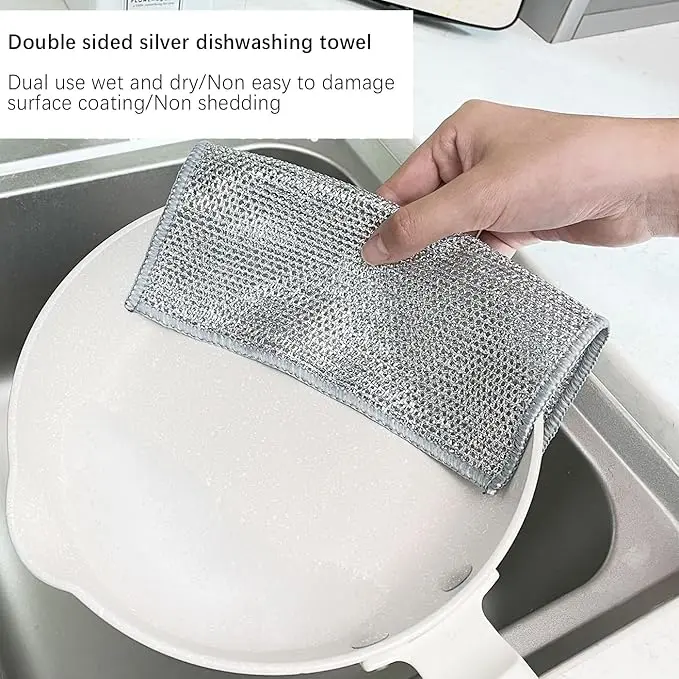 Multipurpose Non-Scratch Scrubbing Wire Dishwashing Rags, Wire Wool，Multipurpose Wire Dishwashing Rags for Wet and Dry Sponges 3
