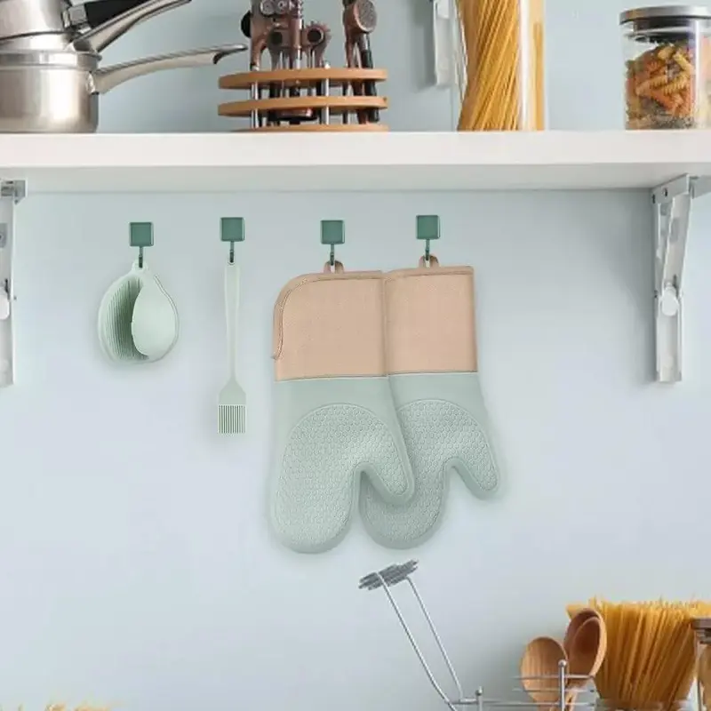 Heat Resistant Silicone Oven Gloves and Pot Mats Set for Cooking and Baking - Bakeware Kitchen Waterproof 3