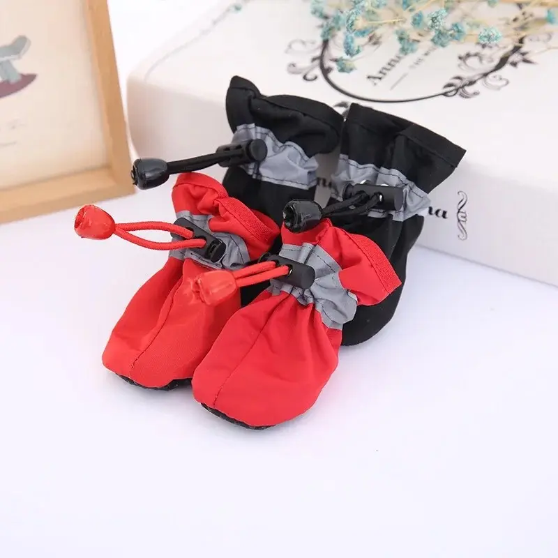 4pcs/set Waterproof Pet Dog Shoes Anti-slip Rain Boots Footwear for Small Cats Dogs Puppy Dog Pet Booties Pet Paw Accessories 4