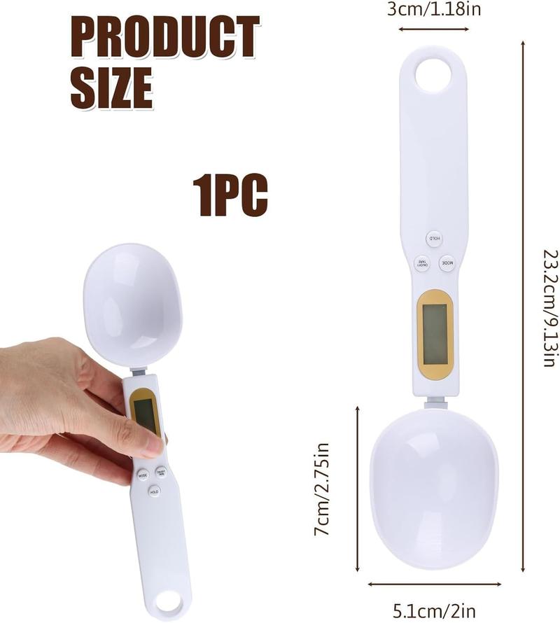 Product Introduction of Kitchen Digital Spoon Food Measuring Scoop Scale, Weighing Spoon Scale 0.1g to 500g Precision with LCD Display Spoon Scale, Electronic Measuring, for Dispensing Food, Condiments and Pet Food (White) Utensils Lightweight 4