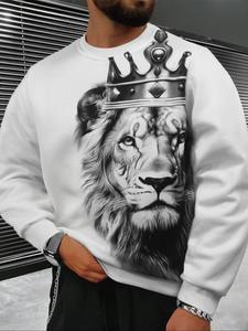 Men's Lion Print Round Neck Sweatshirt, Casual Long Sleeve Crew Neck Pullover for Daily Wear, Fashion Men's Top for All Seasons