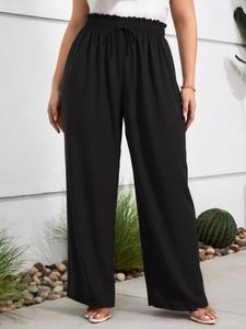 【Plus Size】 Solid Tie Front Wide Leg Pants, Fashion Casual Comfy Trousers for Daily Wear, Women's Bottoms for All Seasons, Rave Trousers Women, Pants for Women, Baggy Pants