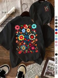 Women's Floral Print Round Neck Tee, Casual Short Sleeve Crew Neck T-shirt for Summer, Fashion Women's Top for Daily Wear