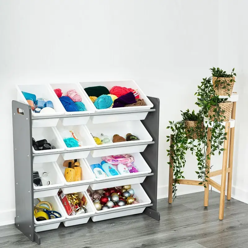 Wooden Children's Bookshelf Toy Box 12 Cube 4 Tier Storage Unit - UK 1