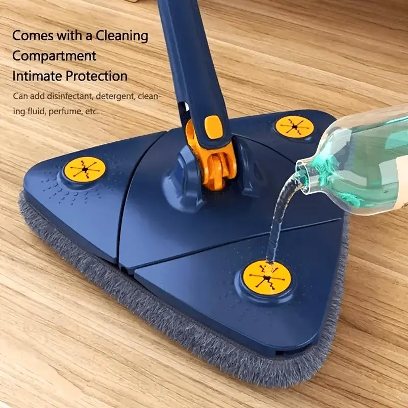 1Set, Triangle 360° Rotating Cleaning Mop with Long Handle - Hands-Free Wash, Dual-Use for Wet & Dry Floors, Walls, Ceilings, Glass - Stainless Steel/Plastic, Ideal for Kitchen, Bathroom, Living Room, Mops for Floor Cleaning