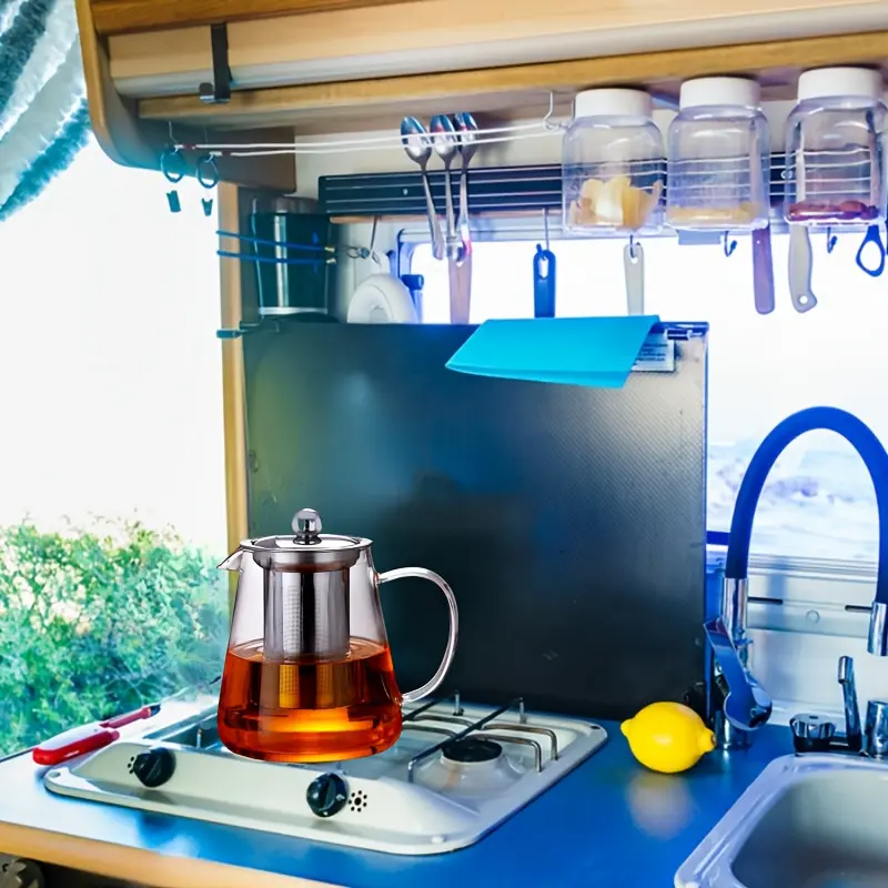 High Temperature Resistant Glass Teapot with Tea Filter, RV Home Use Glass Cooling Water Kettle for Brewing Tea, Juice and Beverage Pot 5