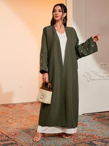 Women's Moon Embroidery Drop Shoulder Abaya, Modest Long Sleeve Open Front Arabic Clothes, Muslim Clothes, Abayas for Women, Abayas for Eid
