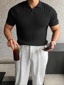 Men's Textured Collar Knit Top, Casual Short Sleeve Knitwear, Men's Summer Knit Clothing for Daily Wear