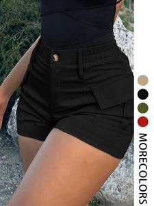 Women's Solid Color Flap Pocket Cargo Shorts, Casual Basic Fashion Shorts for Summer, Minimalist Women's Bottoms for Daily Wear, Womenswear, Lady, Micro Shorts