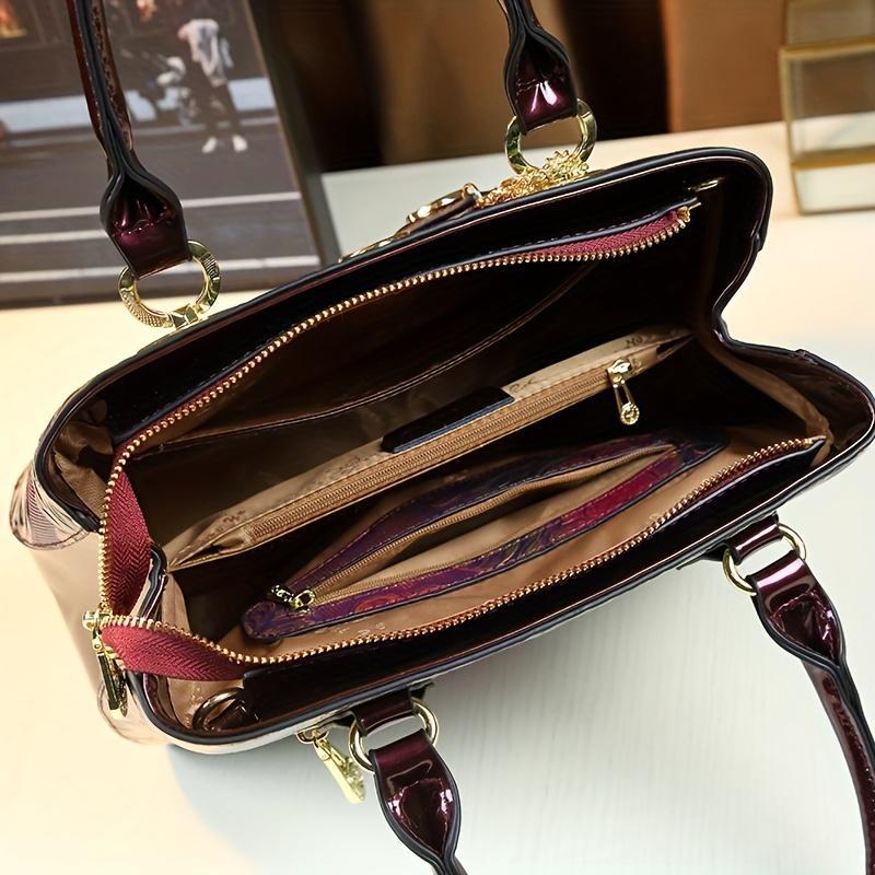 Vintage Floral Embossed Women's Handbag - Elegant Purple & Green Crossbody Bag with Detachable Strap, Perfect for Commuting or Gifting, Novelty Purse 3