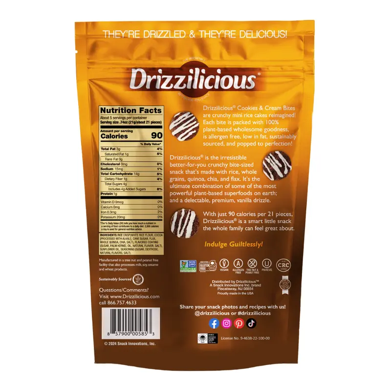 Drizzilicious Cookies & Cream 113g Mini Rice Cake Low Calories Snack Chocolate 1