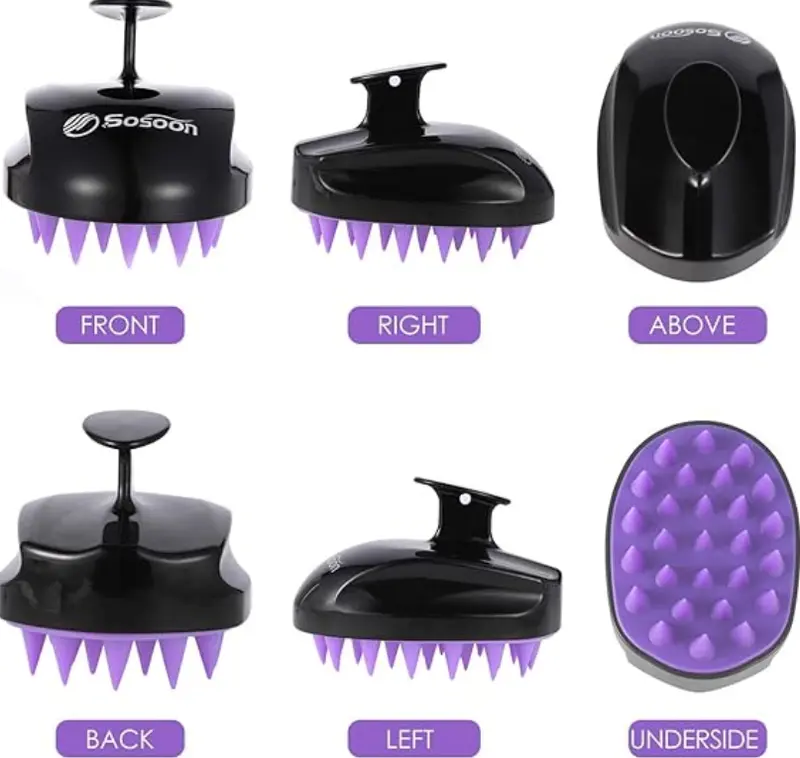 Scalp Massager Shampoo Brush, Soft Silicone No Flaky Hair Scalp Brush for Wet or Dry Hair, Head Scrubber Scalp Exfoliator Anti Dandruff Brush, Squishy Hair Brush Handle (Black and Purple) 1