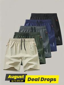 Men's Quick Drying Breathable Solid Sports Shorts, Regular Fit Casual Comfy Pocket Shorts for Summer, Men's Athletic Bottoms for Daily Wear, Activewear, Breathable Fitness Summer Sports Drawstring Shorts, Trail Running