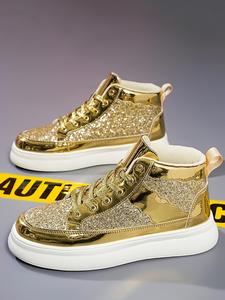 Fashionable Glitter High Top Skate Shoes, Comfortable Sports Shoes for Men & Women, Lightweight Breathable Sports Shoes for Daily Wear, Trainer