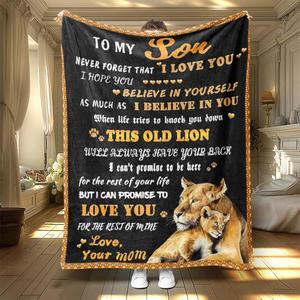 Lion Pattern Blanket, 1 Count Letter for Son Soft Warm Nap Throw Blanket, Air-conditioned Room Blanket for Home Office Travel Dormitory Camping