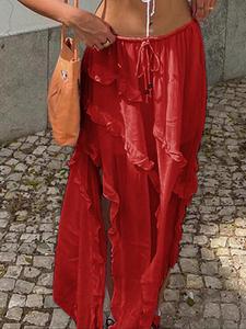 Women's Solid Color Ruffle Trim Long Skirt, Casual Fashionable Skirt for Daily Holiday Vacation Wear, Ladies Bottoms for Summer