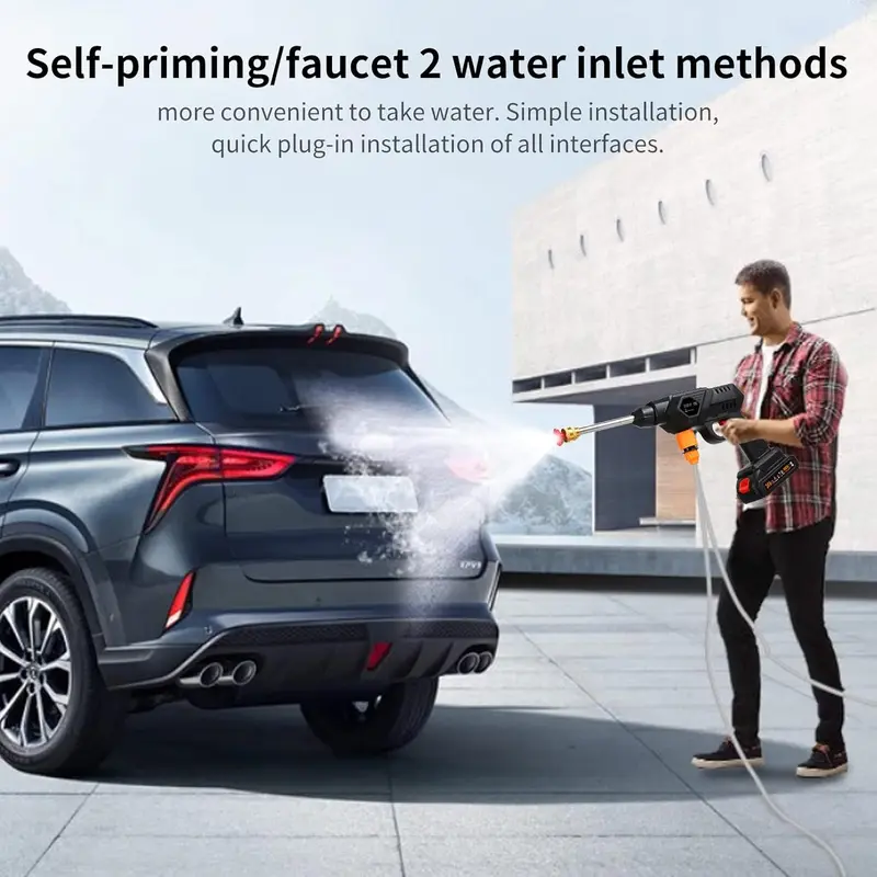 NEW Pressure Washer, 60 Bar 6 in 1 nozzle Portable Pressure Washer with Battery and Charger 24 Volt Rechargeable Battery Electric Pressure Washer for Car/Fence/Garden Cleaning 1