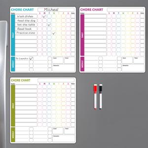 Magnetic Chore Chart, 3 Counts/set Refrigerator Chore Chart with 2 Counts Whiteboard Pen, Household Weekly Planner, Office Stationery & Supplies, Chalkboard Calendar