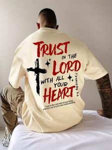 Men's Cross & Letter Print Round Neck Graphic Tee, Casual Short Sleeve T-shirt for Daily Wear, Men's Top for All Seasons, Crewneck Tshirt