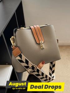 Women's Elegant Colorblock Shoulder Bag, Fashionable PU Leather Crossbody Bag for Daily Used, Casual Trendy Versatile High-quality Casual Commuter Bag