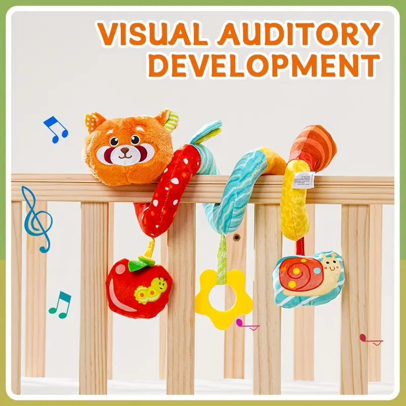 Children's Seat Toy 0-6 Months Spiral Stroller Newborn Toys, Mirror & Teether for Infant Visual & Auditory Development, Plush Hanging Children's Rattle Sensing Toy Mobile Cradle Suitable for 0 3 6 9 12 Boys and Girls Ideal Gift Gift, Idea 2025 4