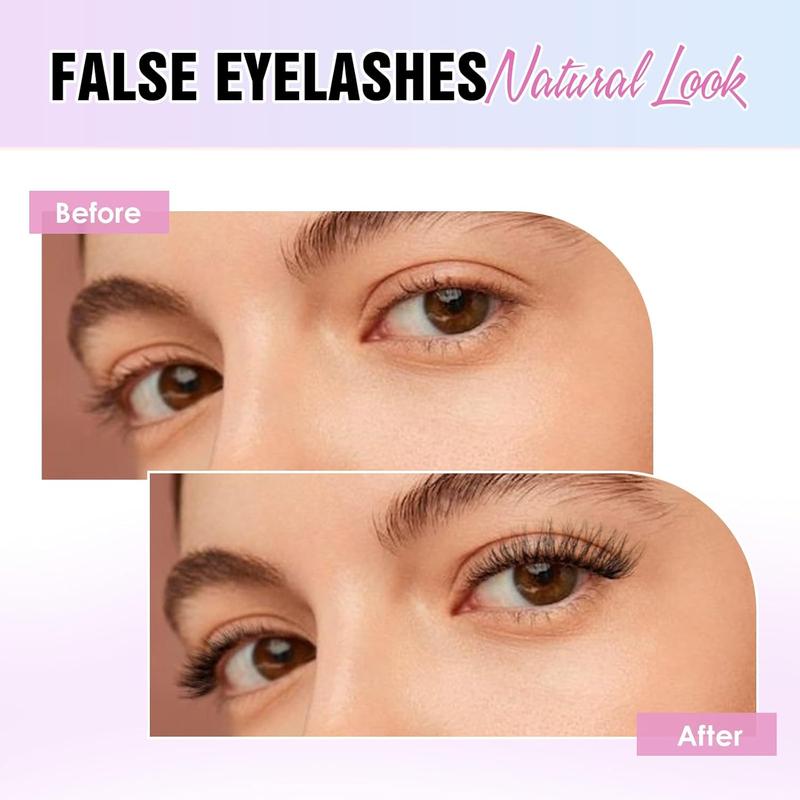 Clear Band Fluffy Lashes Kit with False Eyelashes Glue Bond and Remover Wispy Cat Eye Lashes 7 Pairs Fake Eyelashes Natural Look 3D Strip Lash Extensions Reusable Faux Mink Lashes 6
