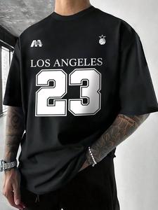 Men's Los Angeles Letter Print Short Sleeve Graphic Tee, Casual Loose Round Neck T-shirt for Summer, Men's Top for Daily Wear
