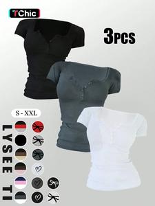 Women's Solid Button  Tee, Casual Short Sleeve T-shirt for Summer, Ladies Clothes for Daily Wear