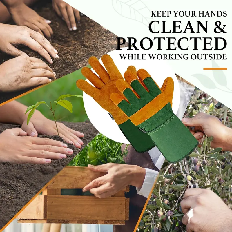 Unisex Leather Heavy Duty Gardening Gloves for Men and Women - Large Warm Thorn Proof Garden Gloves 2