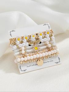 Boho Style Beaded Bracelet Set, Fashionable Floral Decor Beads Bracelets for Women & Girls, Casual Trendy Accessories for Party and Daily Life