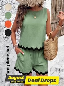 Women's Tank Top & Shorts Two-piece Set, Casual Sleeveless Tanktop & Shorts for Summer, Ladies Clothes for Daily Wear, Womenswear, Pajama Set