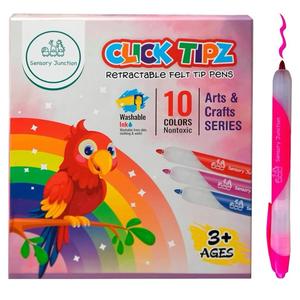 Sensory Junction Click Tipz Felt Tips - Washable colouring pens - retractable Felt Tips for Kids