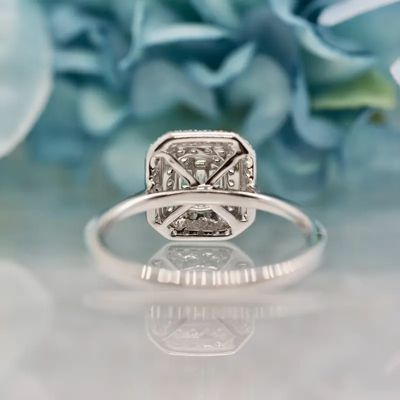 White Gold 0.21ct Baguette & Round Brilliant Cut Diamond Octagonal Cluster Ring, size L 1/2 3