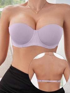 Women's Plain Backless Bra Without Shoulders, Medium Support, Fitted Design, Suitable for All Seasons, Wearable Outdoors