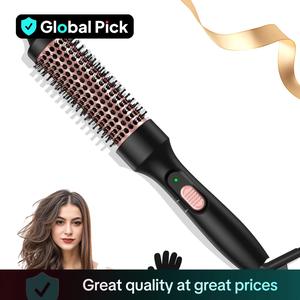 3 in 1 Heated Round Thermal Brush, 1.5 Inch Black Ceramic Tourmaline Curling Comb, Blow Dryer Curling Iron, Hot Tools Thermal Brush for Home & Travel, Birthday Makeup, Curly Hair
