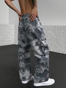 Men's Plain Tie Waist Cargo Pants, Loose Casual Street Straight Leg Trousers for Spring & Fall, Men's Bottoms for Daily Wear