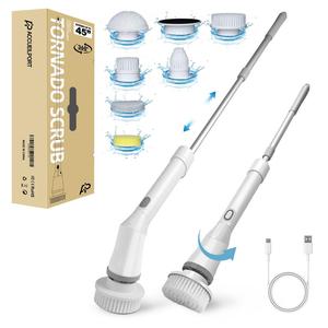 【Christmas Warm-Up】Electric Cleaning Brush, Cordless Spin Scrubber with 6 Interchangeable Brush Heads, Adjustable Telescopic Rods 35-116 cm, 2 Rotation Speeds, for Bathroom, Kitchen, Tiles, Floor, Gift for Her