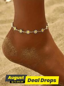 Daisy Design Chains Anklet for Women & Girls, Gifts for Her, Fashion Jewelry for Party, Daily Clothing Decor, Trendy All-match & Exquisite Charms Jewelry for Birthday Gift, Elegant Fashionable Trendy Jewellery Accessories
