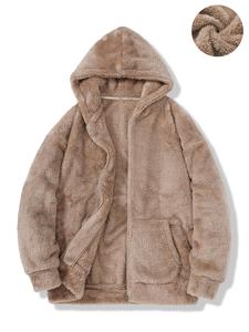 Men's Solid Pocket Zipper Fuzzy Hooded Jacket, Loose Casual Long Sleeve Drop Shoulder Outerwear for Fall & Winter, Men's Clothes for Daily Wear